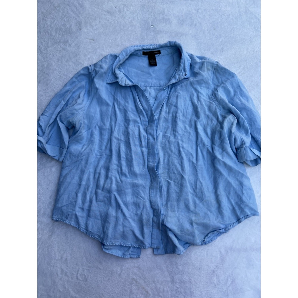 Grace Elements‎ XL 100% Linen Blue 3/4 Sleeve Blouse Button Accents